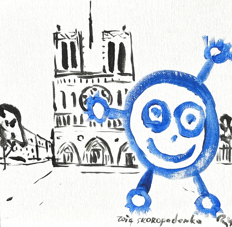 Blue Boy in Paris. Notre Dame
